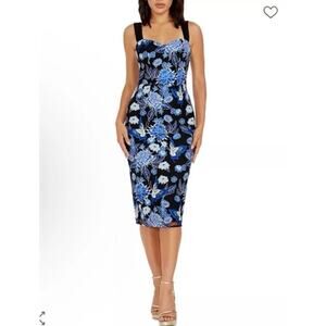 Dress the Population Nicole Floral Print Midi Dress XXS NWT